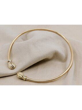 Unique 14K Solid Yellow Gold Designer Resizable Bangle Cuff Bracelet - 7" Length